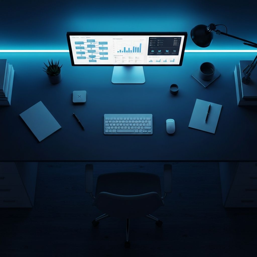 Modern operational workspace with data dashboards